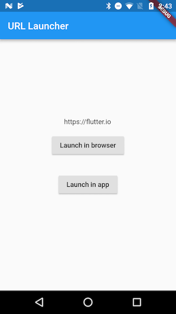 screenshot containing two buttons for opening flutter.dev